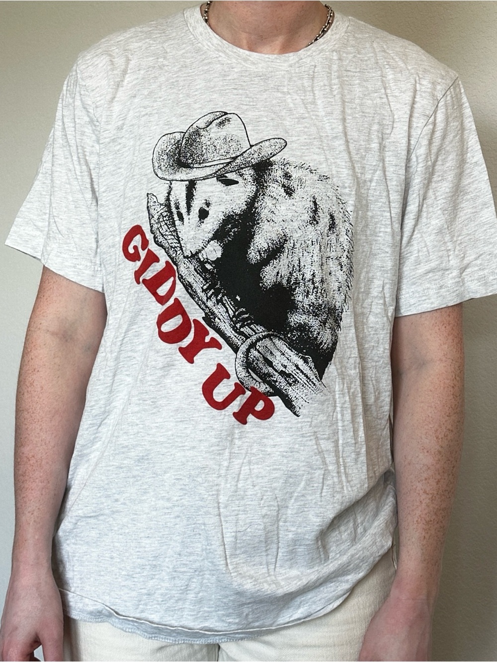 Giddy Up Possum gray tshirt